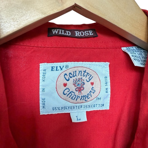 VTG 90s Ely Country Charmers Western Pearl Snap Shirt Womens L Red Embroidered - Picture 10 of 11